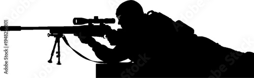 Special Forces Sniper Silhouette Lying in Prone Shooting Position