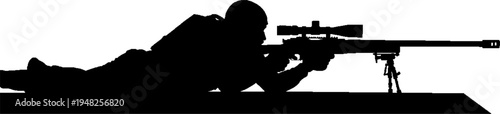Special Forces Sniper Silhouette Lying in Prone Shooting Position