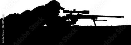 Special Forces Sniper Silhouette Lying in Prone Shooting Position
