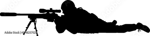 Special Forces Sniper Silhouette Lying in Prone Shooting Position