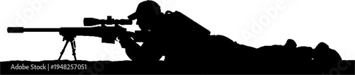 Special Forces Sniper Silhouette Lying in Prone Shooting Position