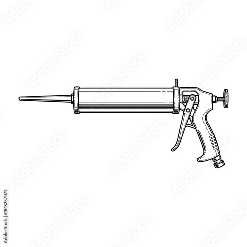 Caulk gun with nozzle and handle for applying sealant or adhesive