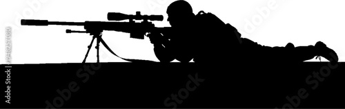Special Forces Sniper Silhouette Lying in Prone Shooting Position