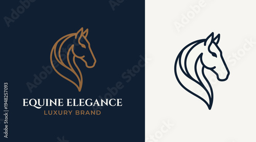 A sophisticated design featuring a horse's head in elegant line art, perfect for a luxury brand, capturing beauty, grace, and an upscale feel for equestrian enthusiasts.