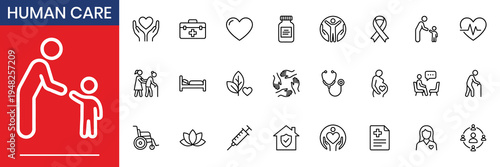 Human Care Thin Line Icon Set Consistent Clean Geometric
