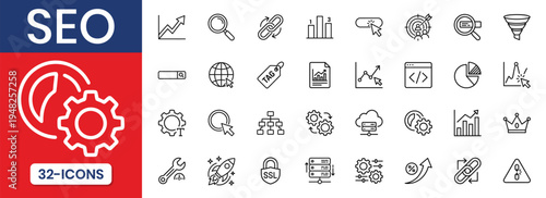 SEO Outline Icon Collection Professional Vector Search Analysis