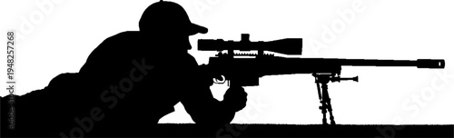 Special Forces Sniper Silhouette Lying in Prone Shooting Position