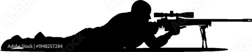 Special Forces Sniper Silhouette Lying in Prone Shooting Position