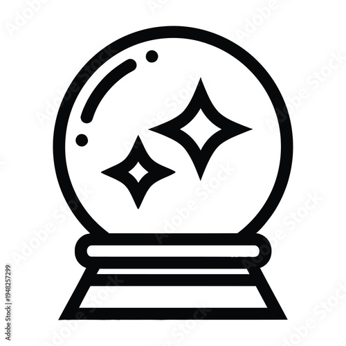 Crystal ball with sparkling stars on a stand symbolizing fortune and mysticism