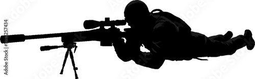 Special Forces Sniper Silhouette Lying in Prone Shooting Position