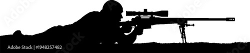Special Forces Sniper Silhouette Lying in Prone Shooting Position