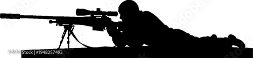 Special Forces Sniper Silhouette Lying in Prone Shooting Position