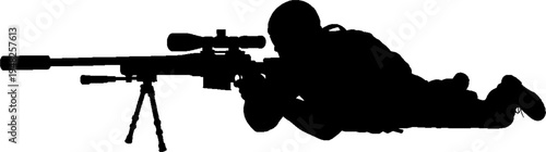 Special Forces Sniper Silhouette Lying in Prone Shooting Position