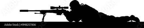 Special Forces Sniper Silhouette Lying in Prone Shooting Position