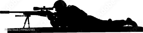 Special Forces Sniper Silhouette Lying in Prone Shooting Position