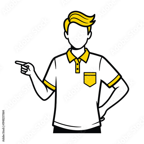 Man pointing finger to the side with confident gesture