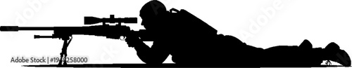Special Forces Sniper Silhouette Lying in Prone Shooting Position