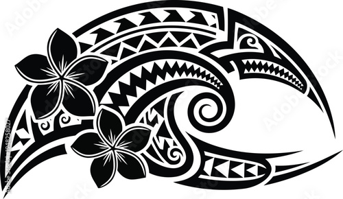 Polynesian Tattoo Style Black Shark Head Vector Design Artwork Illustration
