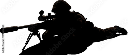 Special Forces Sniper Silhouette Lying in Prone Shooting Position