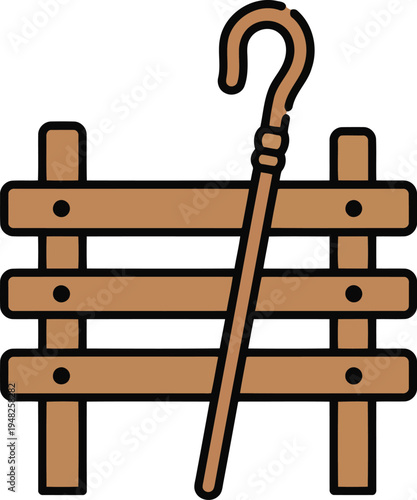 Shepherd Crook with Wooden Fence Icon for Religious Christian Easter Church Design