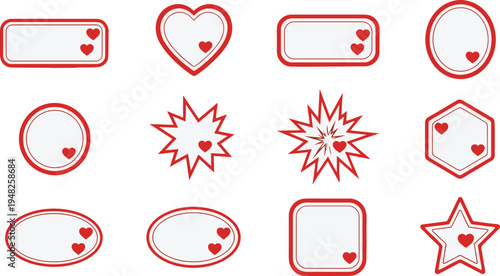 Red heart shaped and starburst label stickers