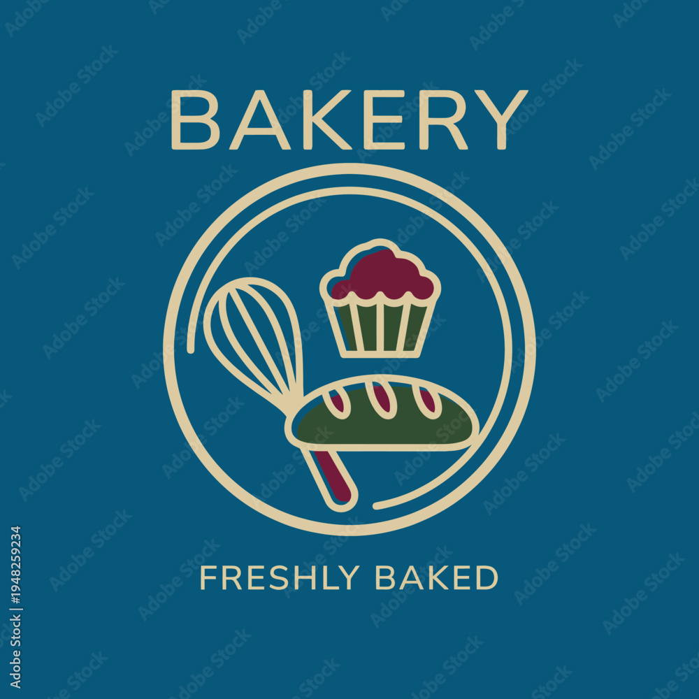 Obraz premium This logo represents a bakery business featuring a loaf of bread and a cupcake, symbolizing freshly baked goods. Perfect for any bakery brand aiming to attract customers.