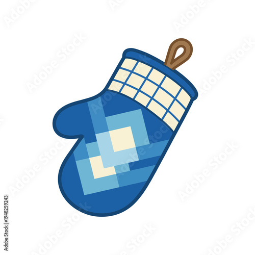 A charming blue quilted oven mitt, an essential kitchen accessory. This design reflects warmth and functionality, perfect for home cooking enthusiasts and chefs alike.