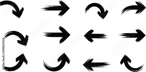 Collection of black brush stroke arrows on white background