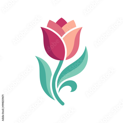 This elegant flower illustration features colorful petals and lush leaves, representing beauty, growth, and nature's charm through a modern artistic lens.