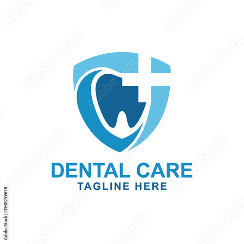 This dental care logo features a tooth within a shield, representing protection and health. It emphasizes the importance of dental hygiene for achieving bright smiles.