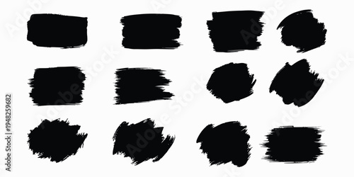 A collection of 12 black brush strokes on a white background