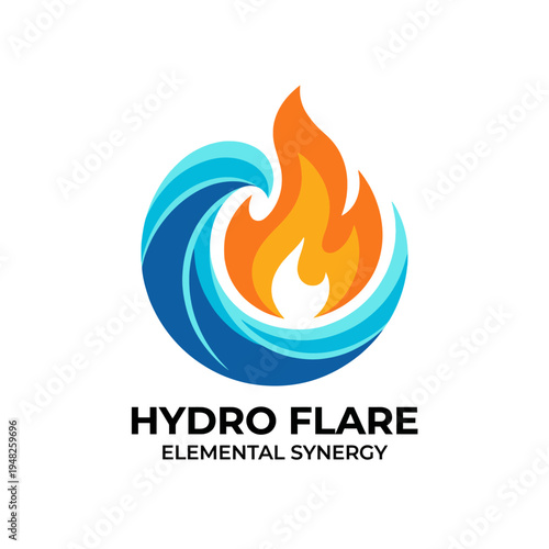 This dynamic logo illustrates the fusion of water and fire elements, representing elemental synergy. It symbolically captures the balance of nature in a creative design.