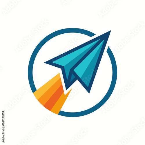 This image showcases a stylized paper airplane soaring through a circular design, representing innovation, creativity, and the joy of flight in a visually appealing manner.