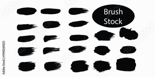 Brush stock collection of various black brushstrokes and marks
