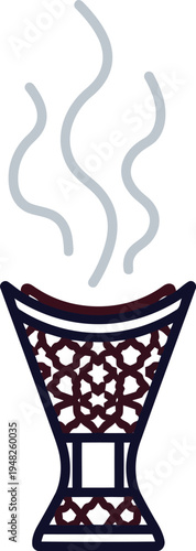 Traditional Arabic Oud Incense Burner Mabkhara Icon with Fragrant Smoke Vector Illustration