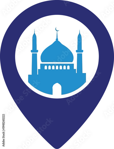 Mosque Location Map Pin Icon Vector Graphic for Islamic Travel and Religious Destination Search