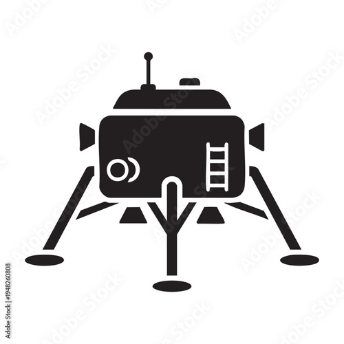 A simplified black silhouette of a lunar module spacecraft with landing gear extended high quality professional