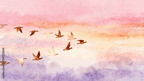 Free in the Sky Flock of Birds isolated watercolor vector illustration svg