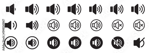 Bold solid speaker and sound icons for navigation and interface. vector illustration eps 10