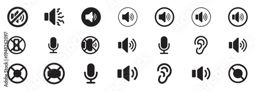 Audio recording and sound speaker icon set with microphone symbol. vector illustration eps 10