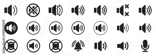 Collection of sound wave speaker icons showing different volume levels. vector illustation eps 10