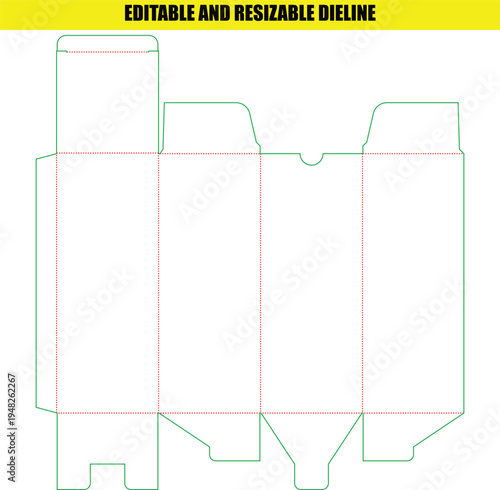 Professional editable die line template for a tall rectangular product packaging carton box