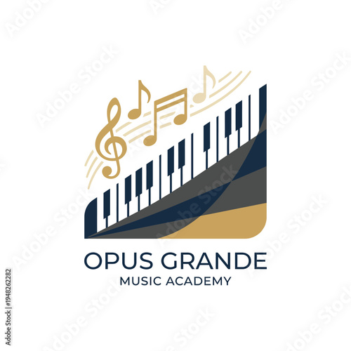 This logo portrays an artistic blend of musical elements and piano keys, representing the essence of a music academy that inspires and nurtures creativity in its students.