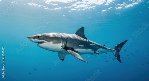 Wallpaper Mural Majestic Great White Shark Gliding Gracefully Through Sunlit Ocean Waters Torontodigital.ca