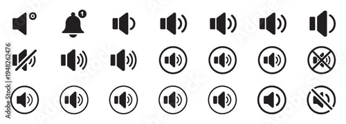  Set of speaker volume control icons for web and mobile app interface. vector illustration eps 10