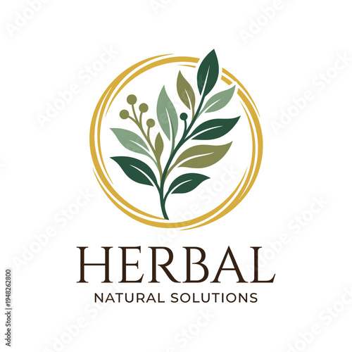 A sophisticated logo design featuring leaves within a circle, symbolizing natural solutions and wellness, ideal for health-focused brands.