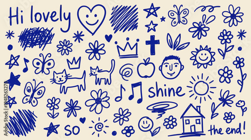Charming collection of creative hand-drawn doodles and delightful whimsical elements for artistic expression