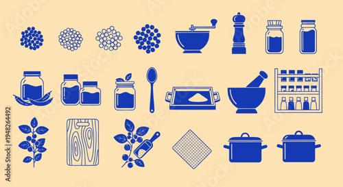 Culinary Spices and Kitchen Utensils Collection