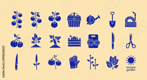 Tomato Garden Icons: Farming, Harvest, and Gardening Tools