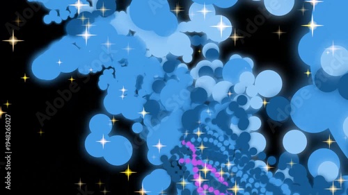 Blue Bubbles and Stars Abstract Motion Background
